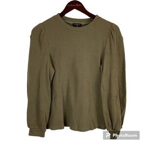 Anthropologie Current Air Los Angeles Women Army Green S Thermal Top Puff Sleeve